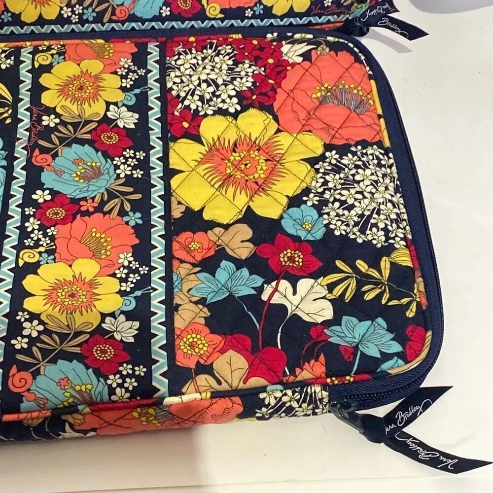 Vera Bradley Sun Valley Quilted Floral Laptop Bag & Tech Sleeve Set Navy Multi